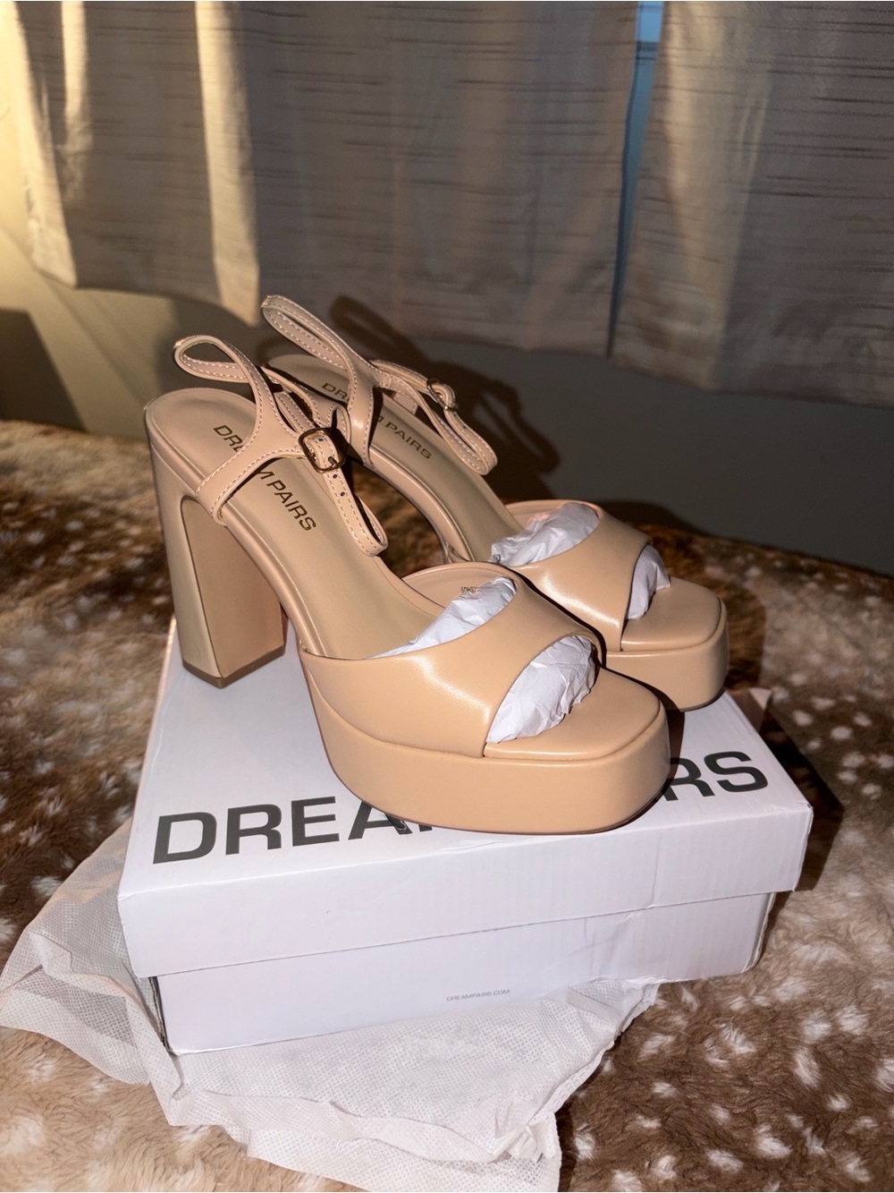 Dream Pairs Beige Platform Block Heel Sandals